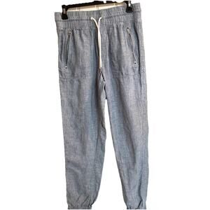 Athleta Women’s Linen Rayon Blend Blue Wide Waist Band Sz 4 Joggers Athleasure